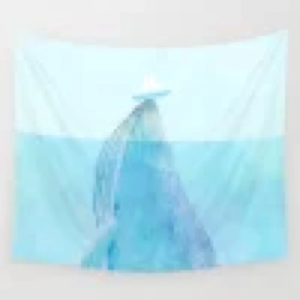 Blue whale sailboat watercolor wall tapestry